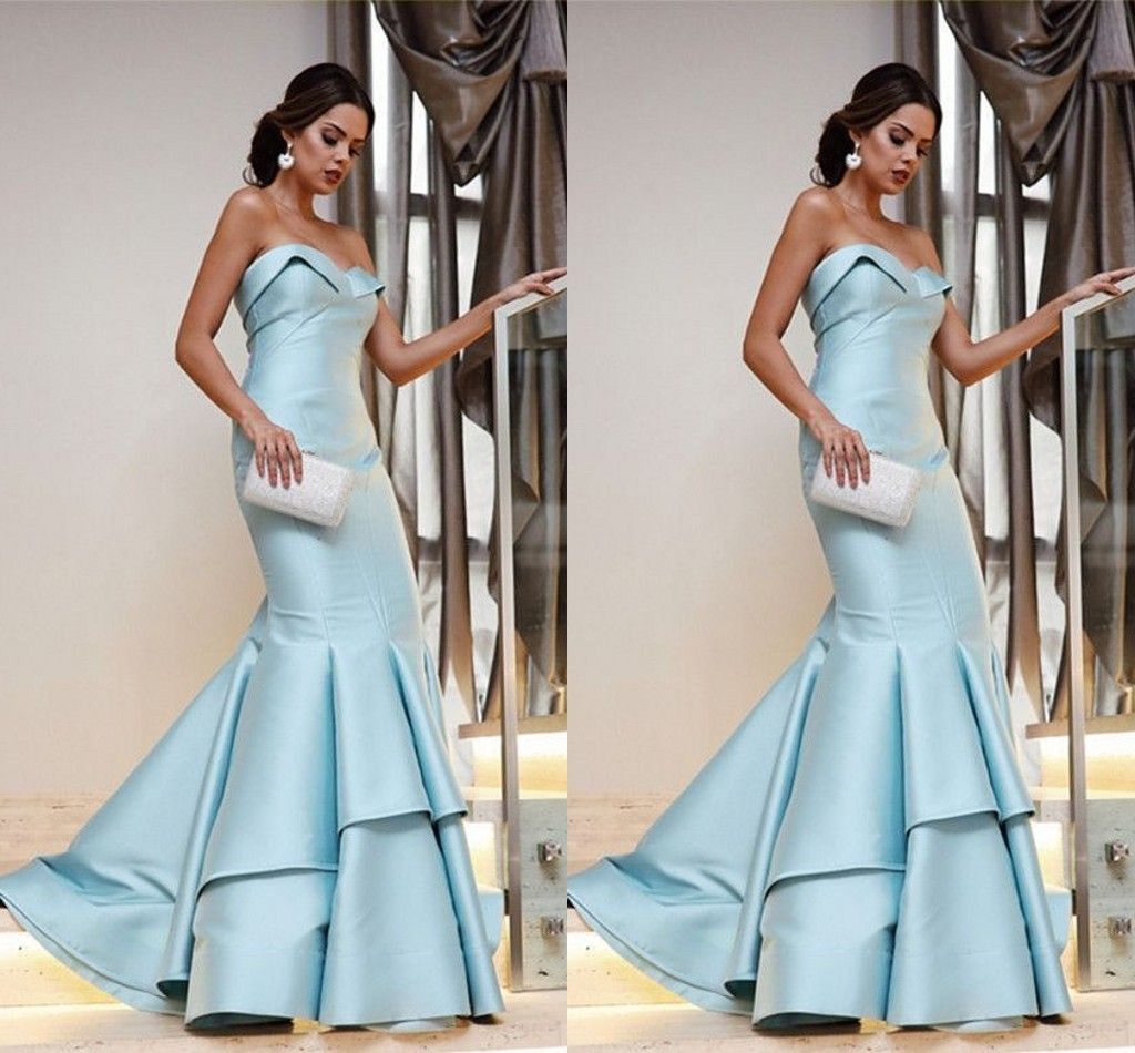 light blue open back prom dress