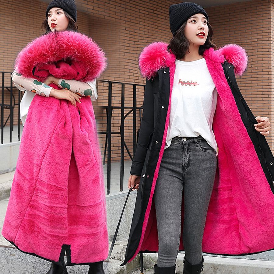 2019 Womens Hooded Cotton Down Coat Jacket Fur Collar Winter Long Parkas Plus Sz