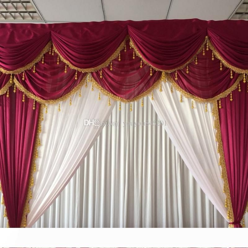 compre 3mh 3 mw hielo de seda blanca cortina maravillosa vino tinto guirnaldas y cortinas con borlas de oro telon de fondo para la boda a 499 28