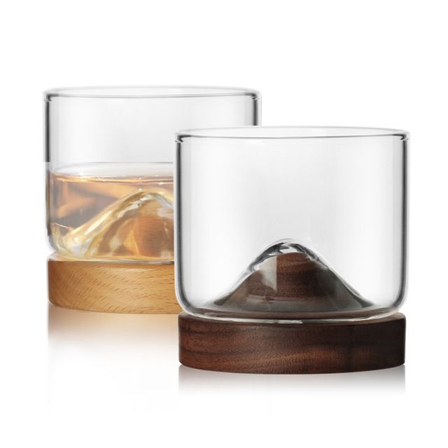 2021 Glass Tea Cup With Wooden Bottom Japanese Household Teacup Solid Wood Base Transparent