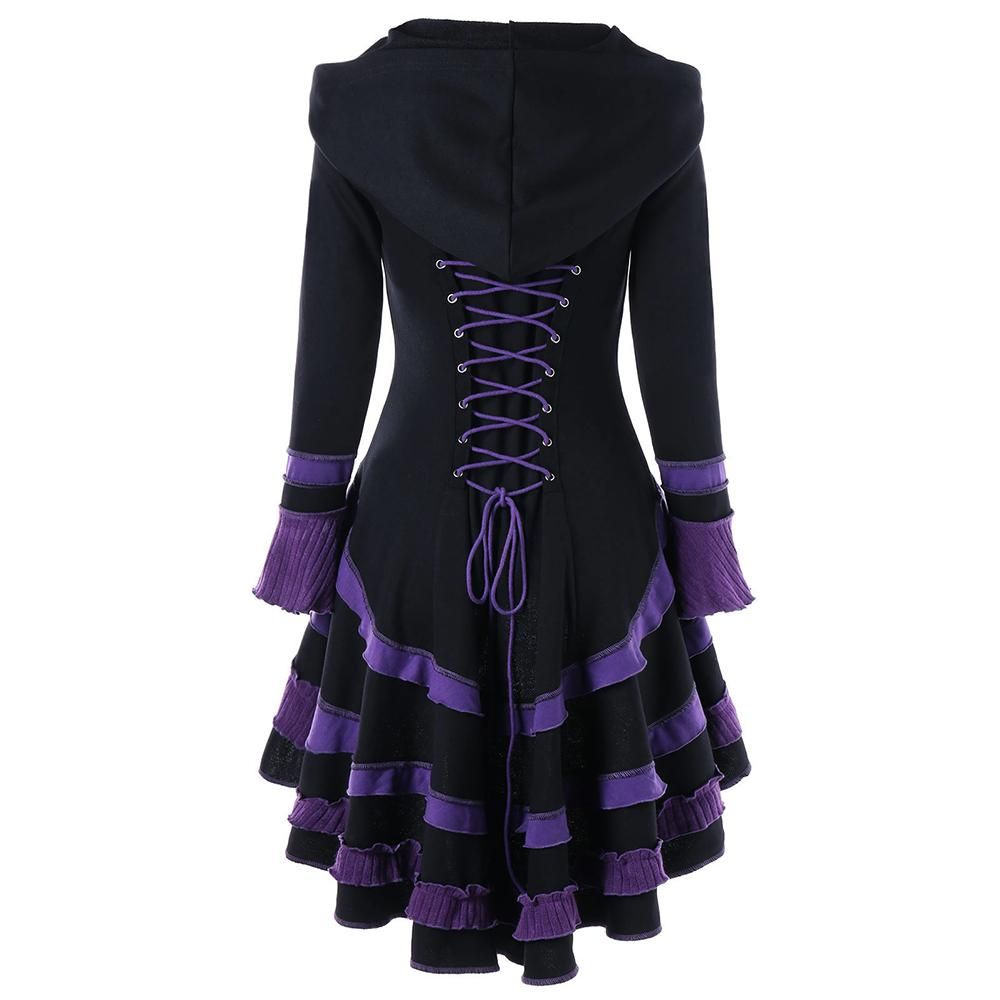 lace up hooded high low dress