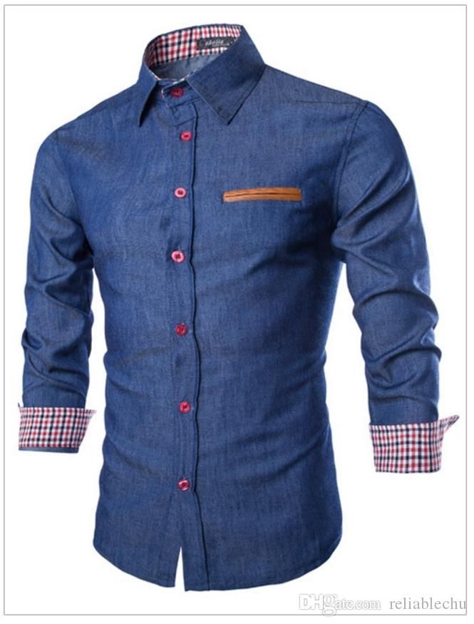 mens blue denim casual shirt