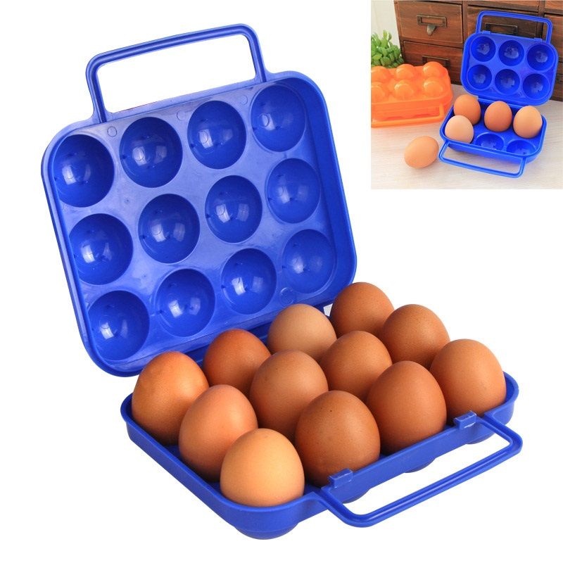 6Pcs Plastic Double Side Egg Tray Storage Box Egg Holder Egg Storage Container,with Lid and Handle Blue