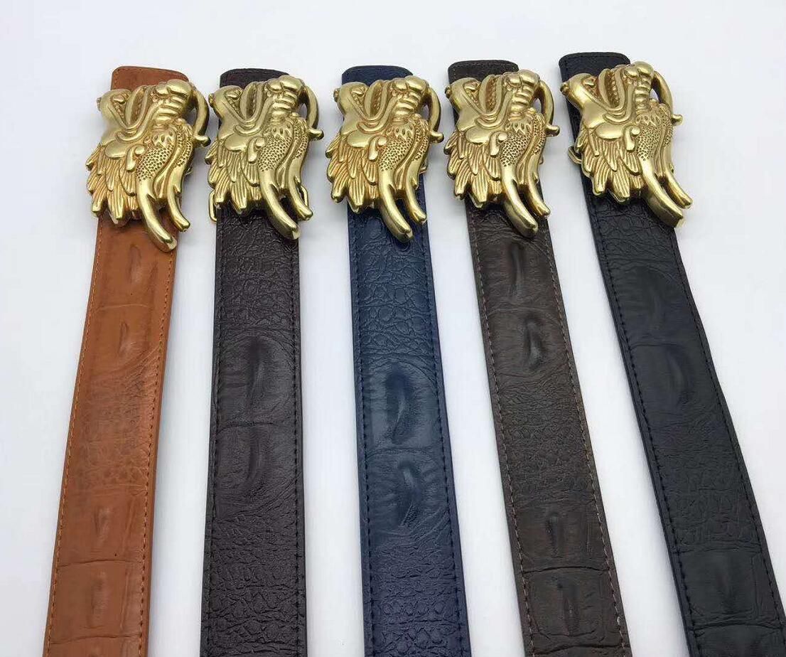 Mens Belt Leather Smooth Buckle Crocodile Pattern Faucet Belt