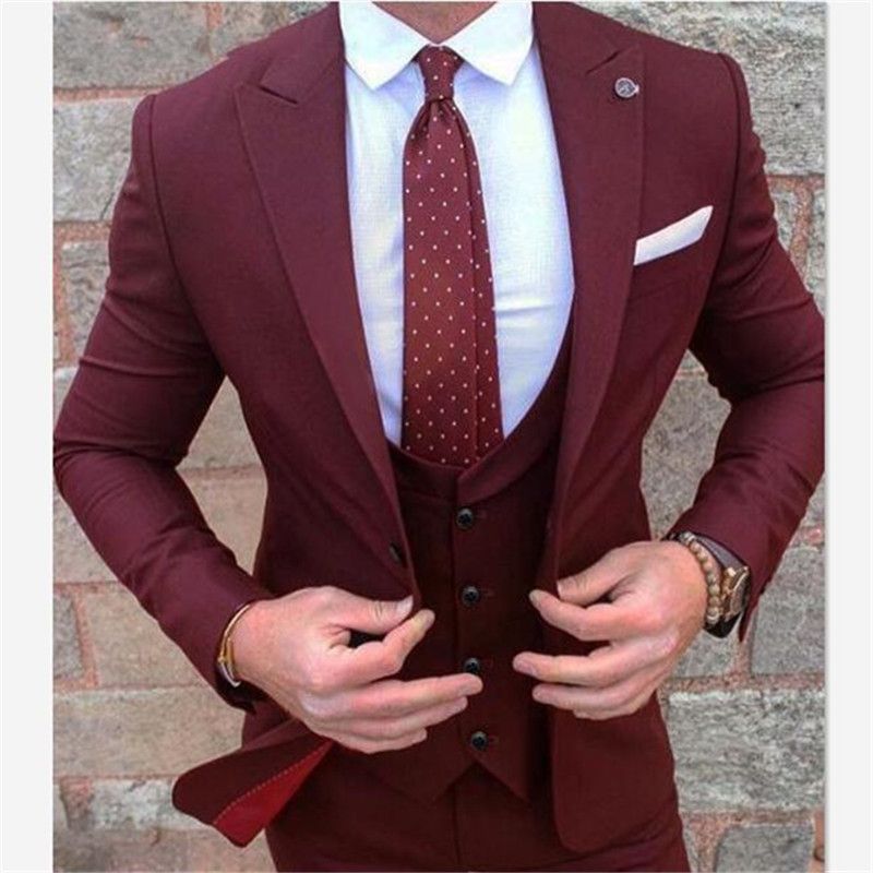Compra Trajes Para Hombre Chaqueta + Pantalones + Chaleco Vino Tinto De  Borgoña Hombres Calle Slim Fit Smart Business Prom Blazer Boda Del Traje  Del Hombre Mariage Barato | Entrega Rápida Y