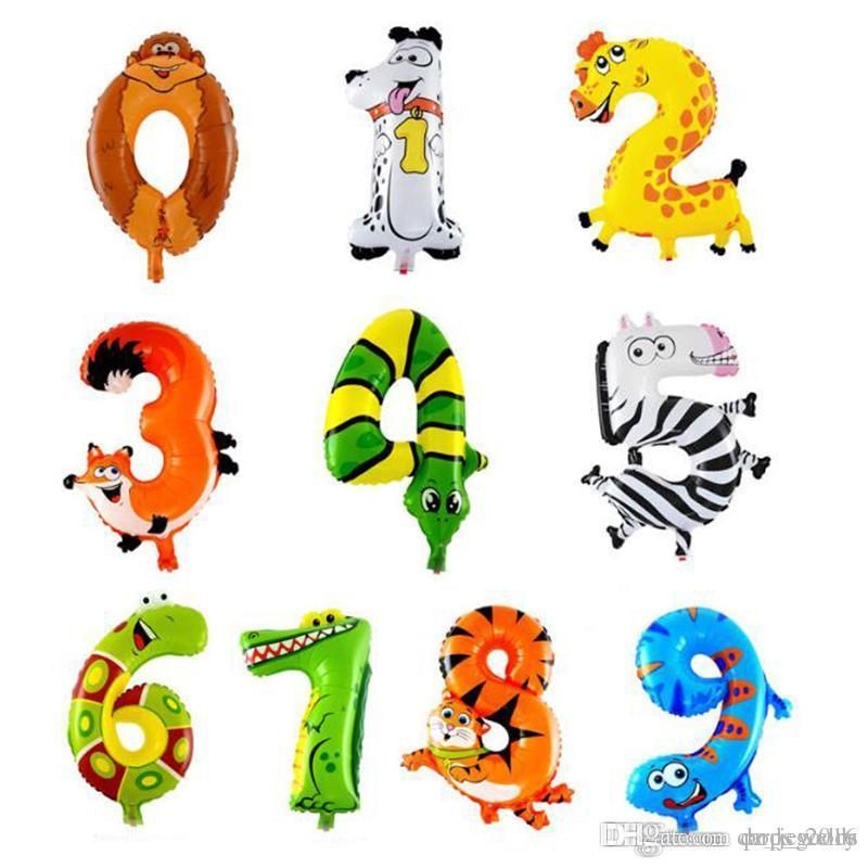 16" Zooloons Cartoon Animal Image Number Foil Balloons Happy Birthday Childen US 