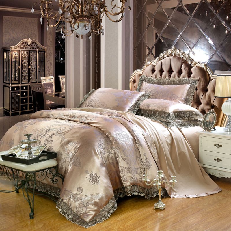 Lace Edge Duvet Cover Cotton Stain Jacquard Luxury Bedding Set