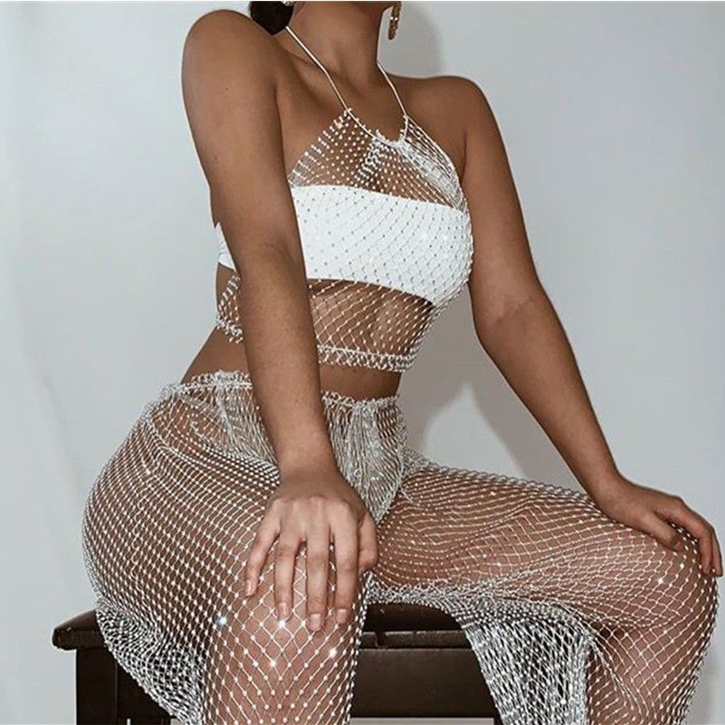 white sequin two piece set