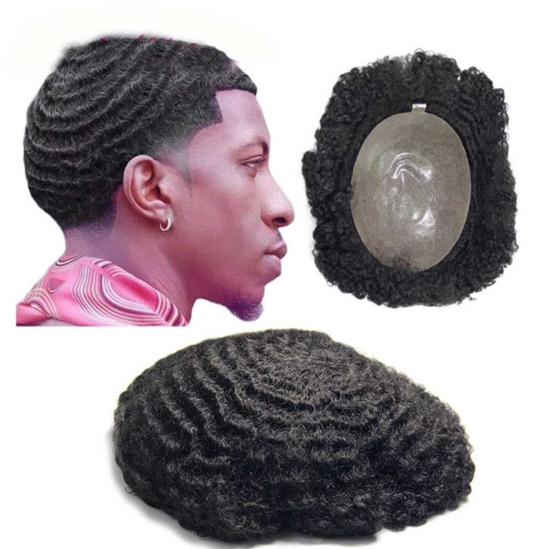 Tkwig African American Wigs For Men Invisible Pu Base Jet Black
