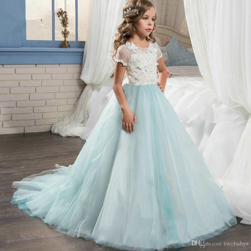 ice blue flower girl dresses