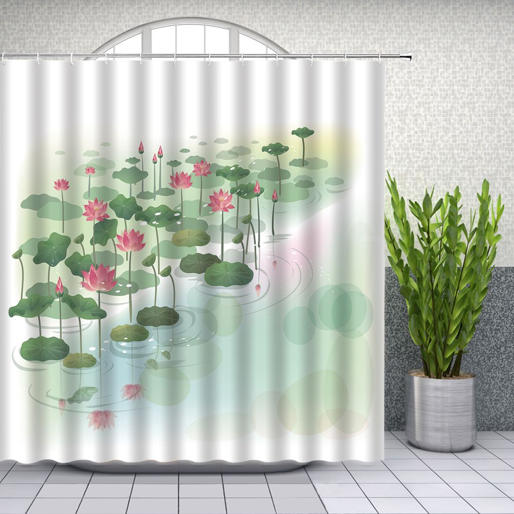 2020 Lotus Flower Shower Curtains Floral Plant Scenery Bathroom Decor Home Bath Waterproof Polyester Cloth Curtain With Hooks Cheap From Party8 11 86 Dhgate Com