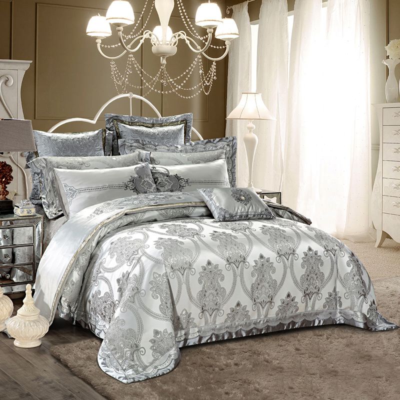 2018 European Silver Bedding Set Silk Cotton Embroidery Jacquard Queen King Size Duvet Cover Flat Sheet Bedspread Pillowcases Floral Bedding Sets Duvet Covers Sale From Qushimei88 974 08 Dhgate Com