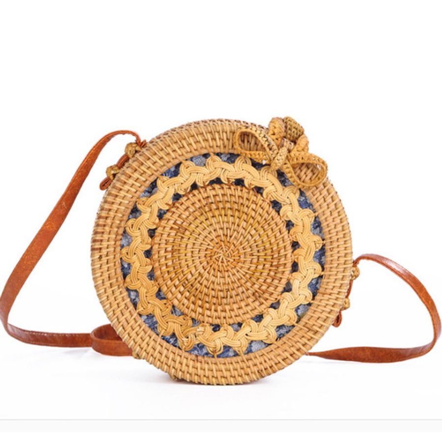 woven rattan circle crossbody bag