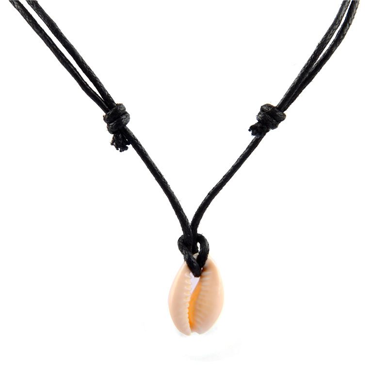 Colgante colgante collar minimalista cuerda negro océano playa collares para mujeres joyería de cáscara de playa