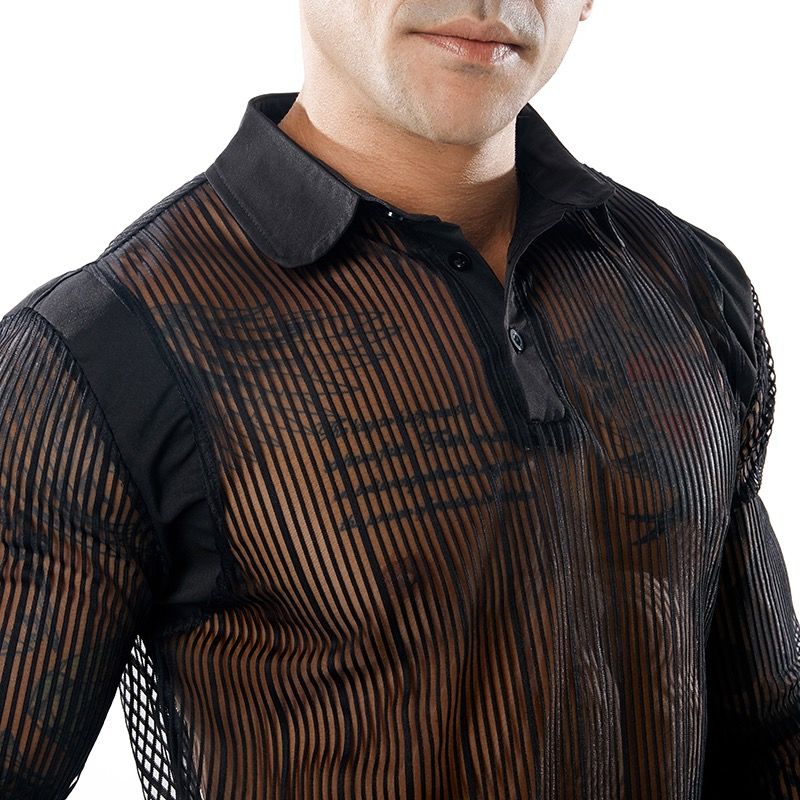 Compra Polo De Malla Transparente De Malla Para Hombres Ropa De Club  Nocturno De Manga Larga Sexy Camisas De Polo Camiseta Fiesta De Hombre  Realizar Streetwear Tops 1616 B17 Barato | Entrega