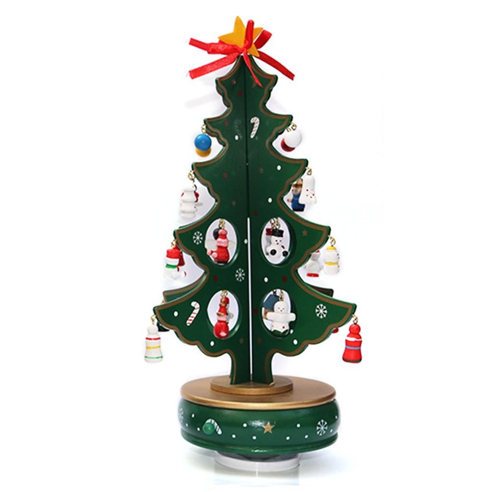 Classic Music Box Christmas Tree With Pendants Wooden Clockwork Design