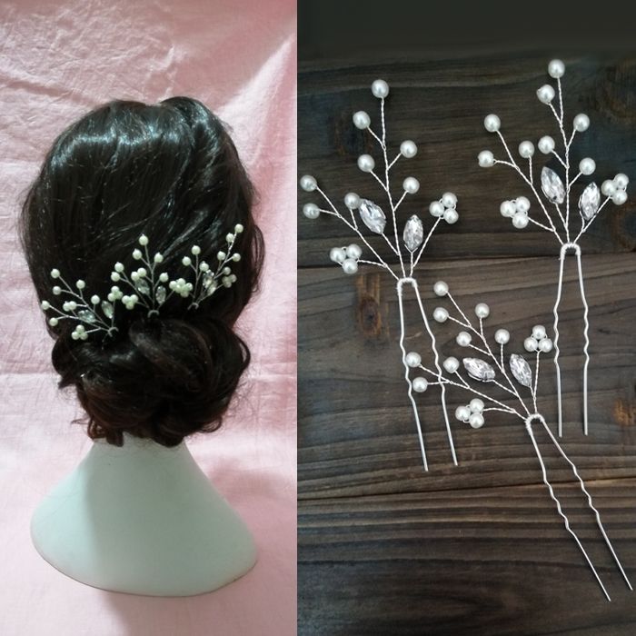 Bundle Pearl Earrings+Bride Bridesmaid wedding Crystal Hair Accessories Pin Comb