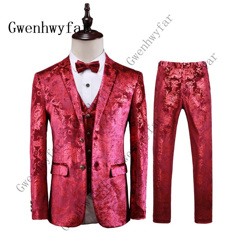 red printed suit