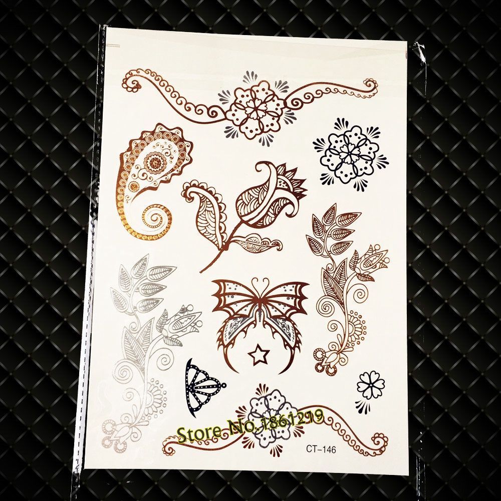 Acheter 25 Style Henné Rose Fleur Bracelets étanche Or Métallique Temporaire Autocollant De Tatouage Pour Les Filles Paisley Motif Tatto Femmes De