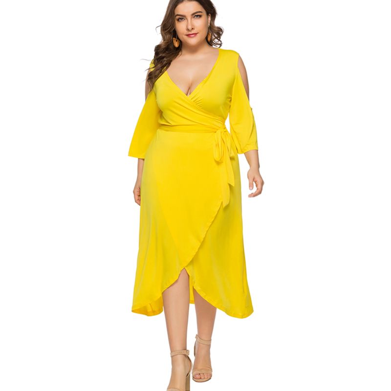 Plus Size Yellow Wrap Dress Online ...