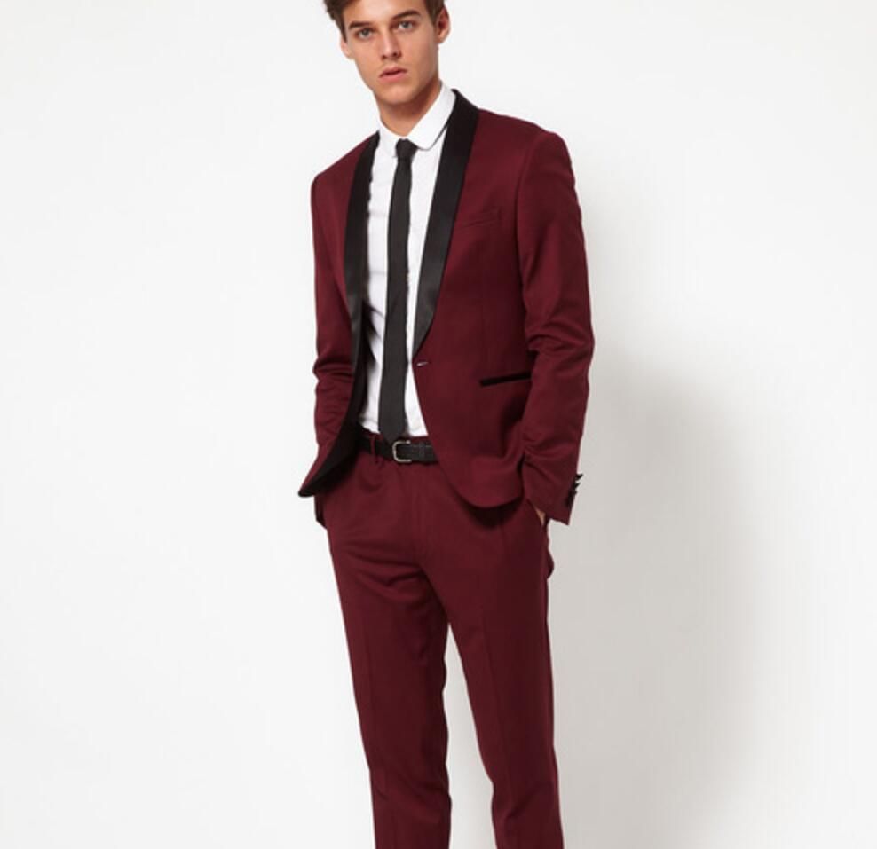 Compra XLY 2019 Traje Negro Vino Tinto Con La Solapa De Los Hombres Jacket  + Pants + Tie Trajes De Boda Por Encargo Del Ajustado Para Los Hombres Del  Novio De Los