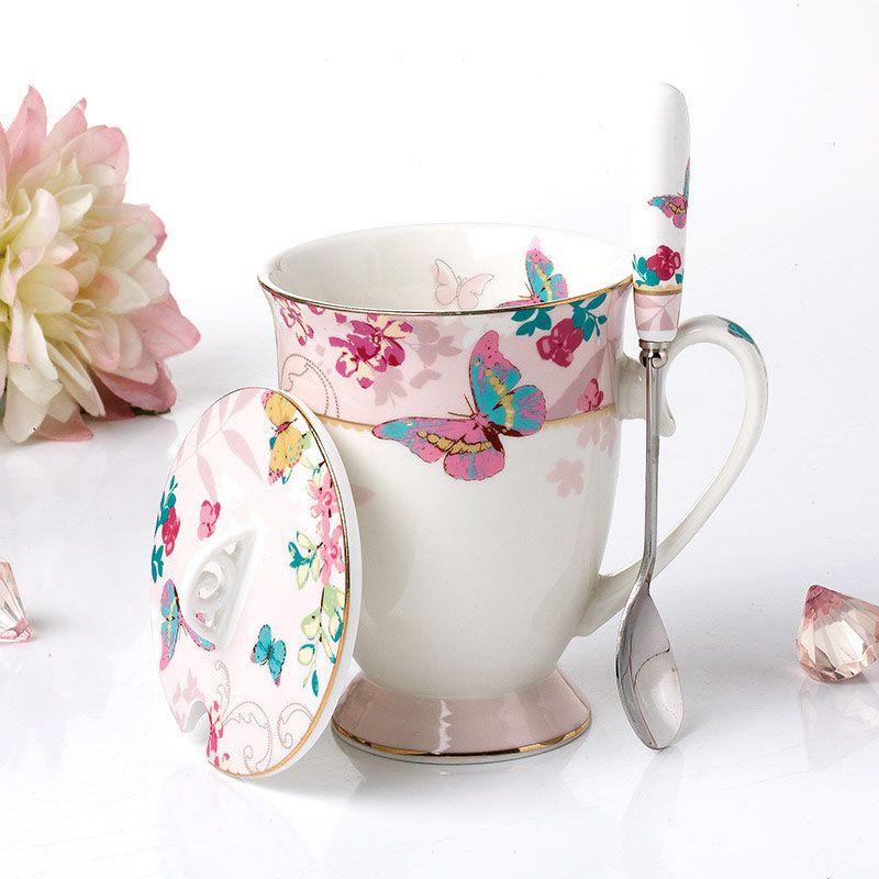 Brand LuxeHouse Type Bone China Mug Specs Ceramic, Lid And Spoon