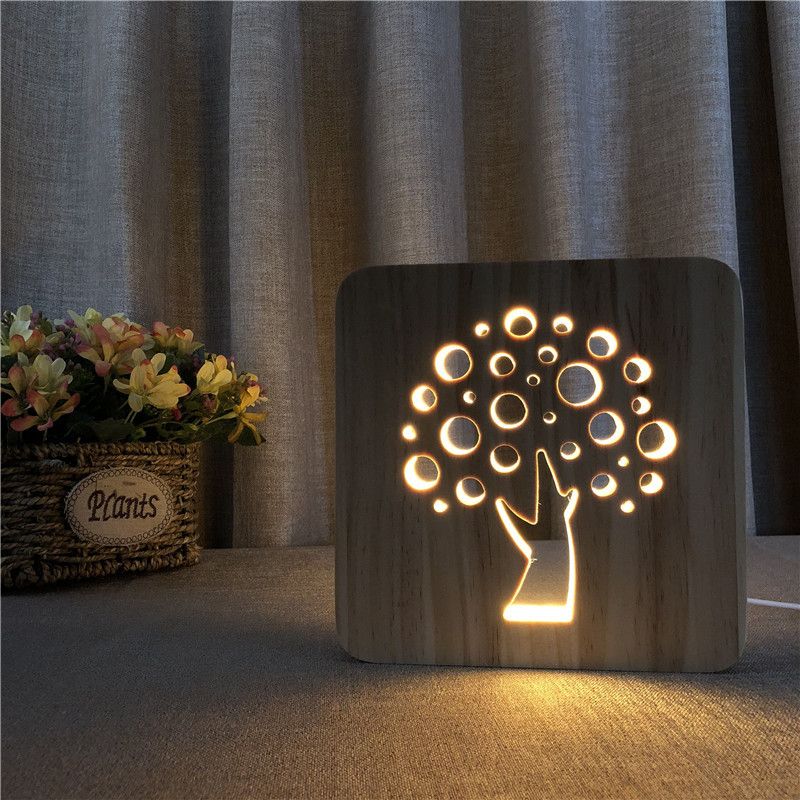 2019 Tree Shape Led Small Table Lamp Creative Novelty Solid 3d Night Wood Carving Hollow Light Usb Power Supply From Lightfixture 18 7