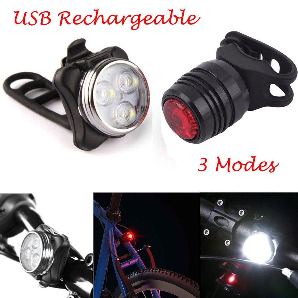 USB Rechargeable LED Bike Bicycle Cycling Front Rear Tail Light Headlight Lamp