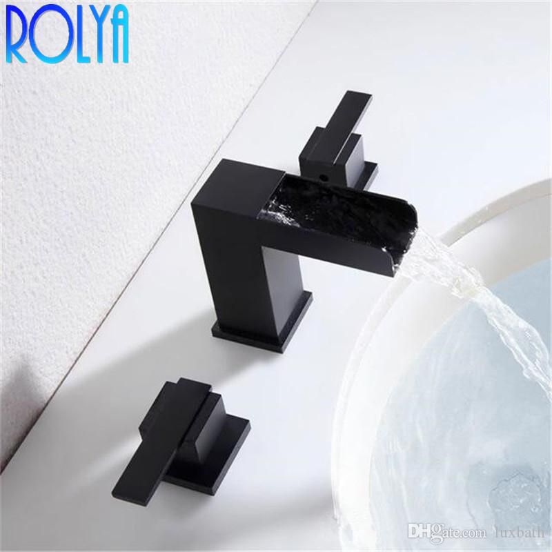 2020 Black 3 Hole Basin Faucet Waterfall Solid Brass Construction