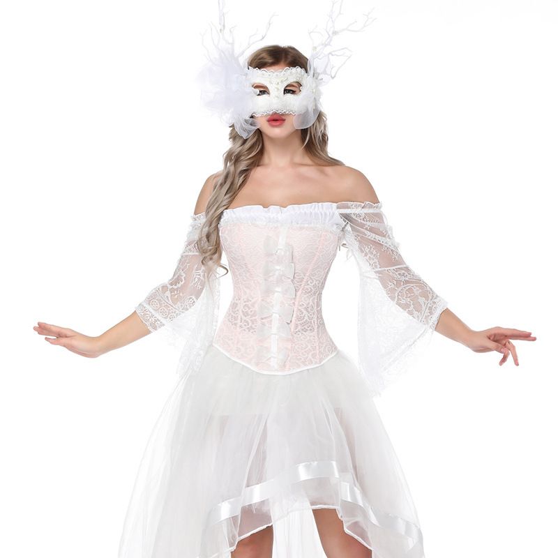 2020 Womens Halloween Lolita Style Overbust Floral Lace Half Sleeves