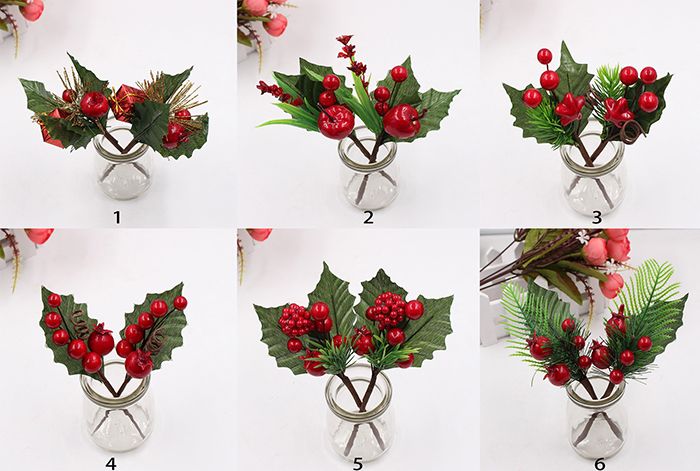 MOQ Artificial Flower Red Pearl Berries Branch For Wedding