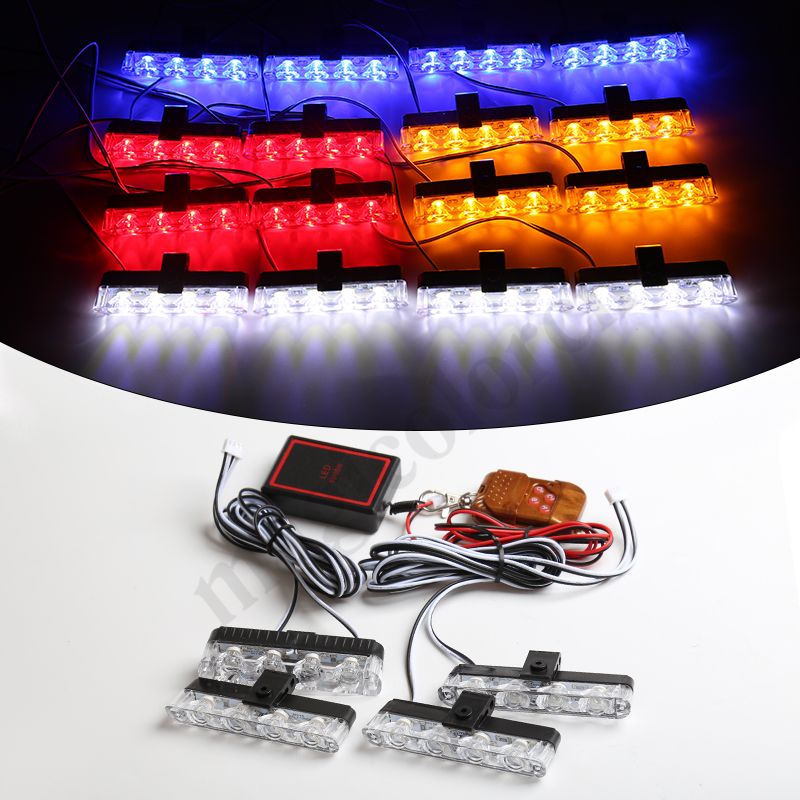 2X 4LED Flashing Light Warning Hazard Emergency Beacon Grille Strobe Yellow