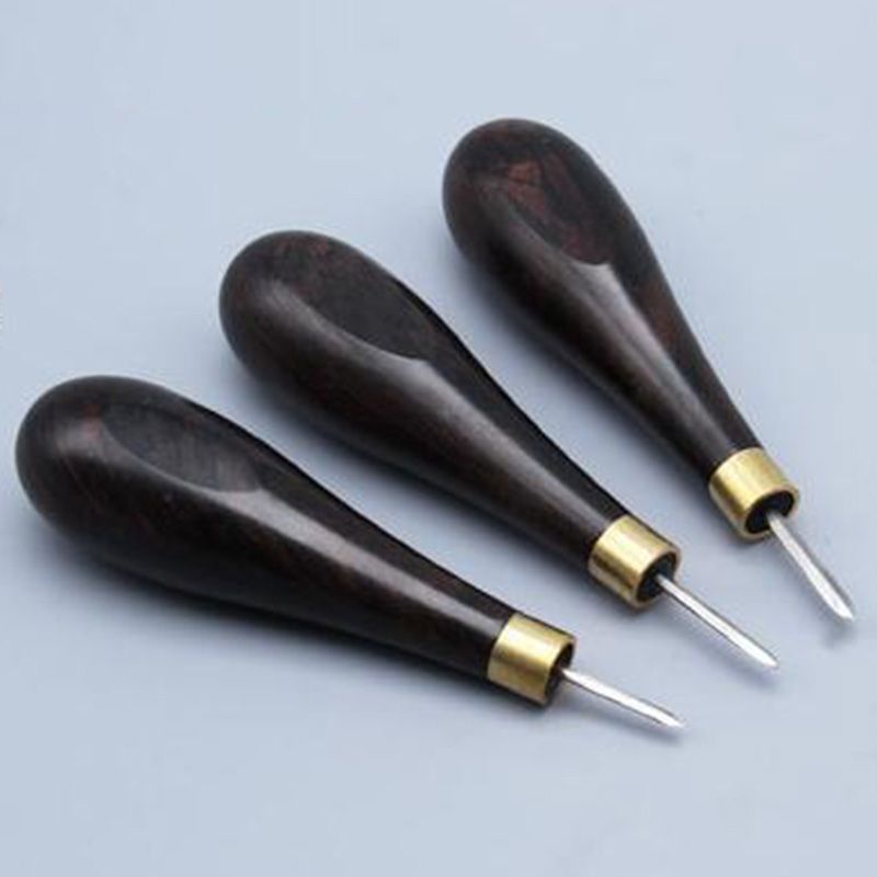 Diamond Shape Stitching Awl Ebony Blackwood Handle Leather Craft Sewing