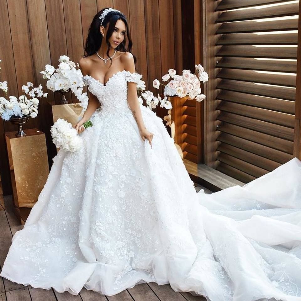 floral off the shoulder wedding dress