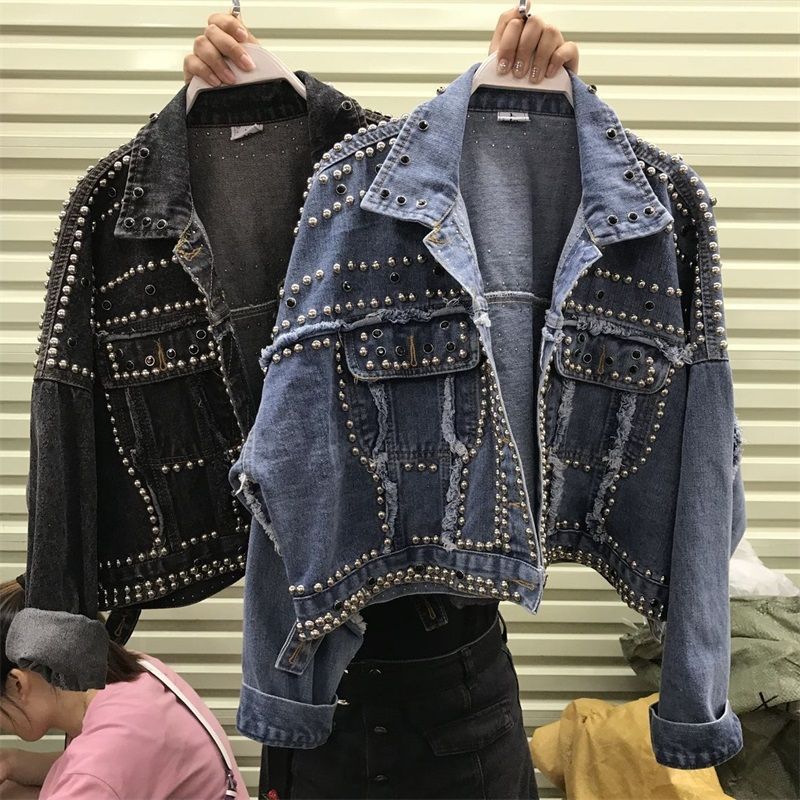 womens studded denim jacket