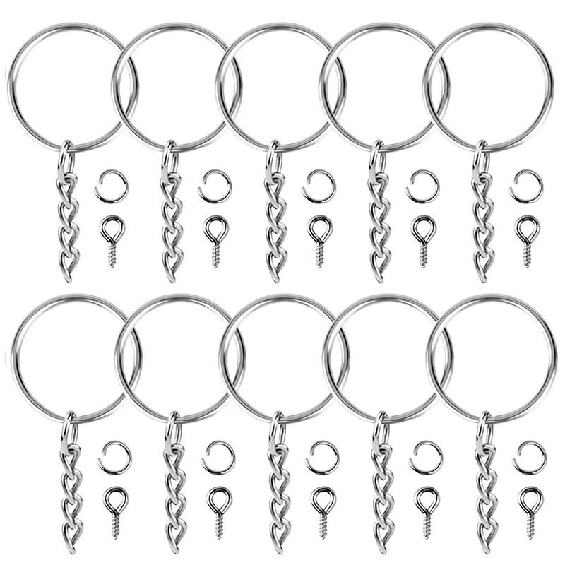 100pcs Metal Keyrings With Chain and Jump Rings in Bulk, Bulk Keychains ,  Supplies, Key Chain Making, Split Keyring 