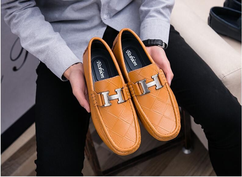 Ugbj Men Flat Shoes Quality Split Leather Men Black Solid Slip On