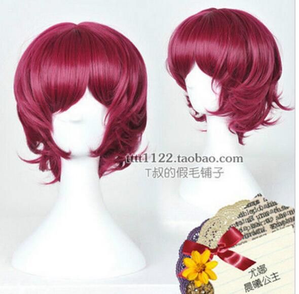 Akatsuki No Yona Pretty Princess Short Wavy Dark Red Cosplay Wig