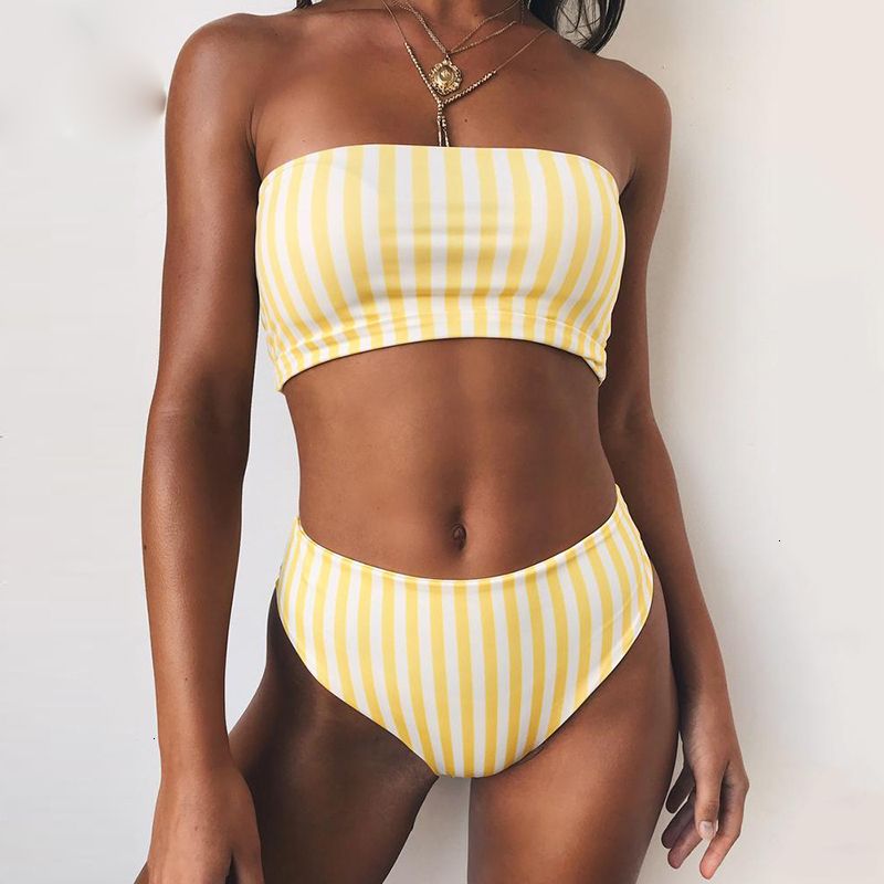 yellow strapless bathing suit