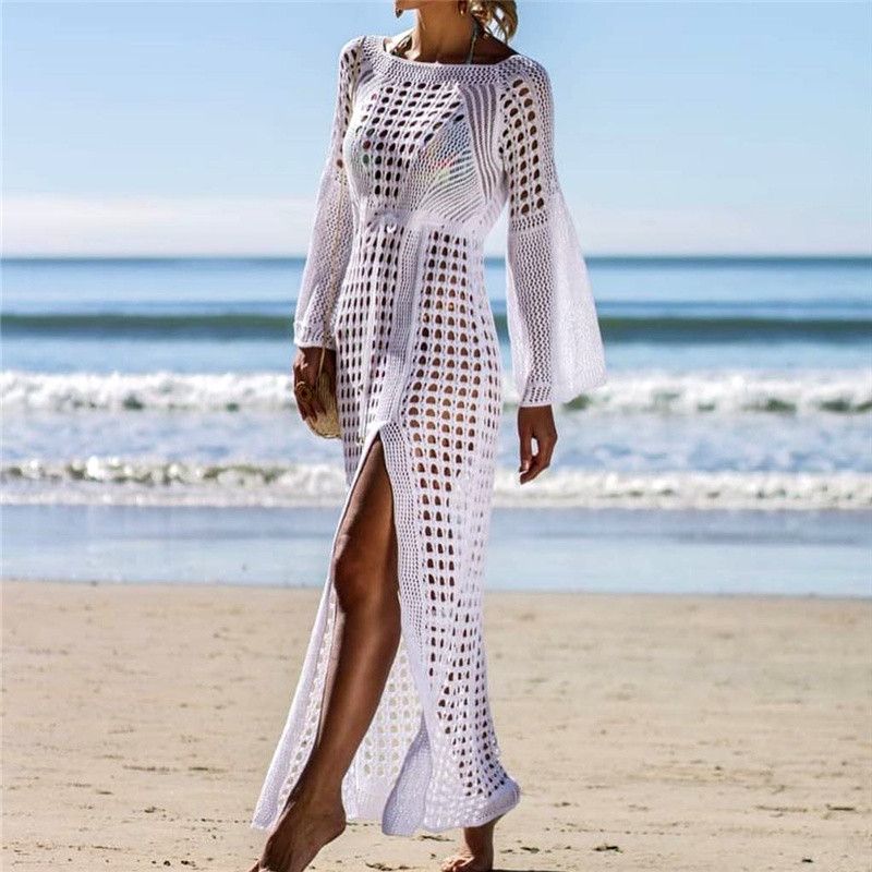 white knitted beach dress