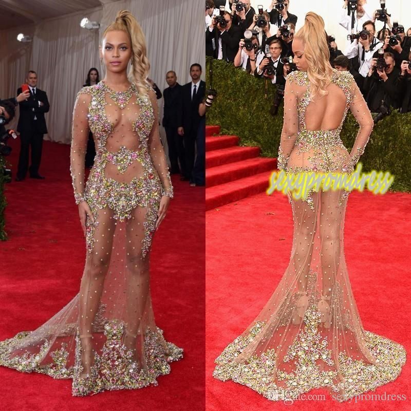 2019 Crystal Prom Vestido de noche Beyonce Met Ball Vestidos de alfombra roja desnuda Vestido de 2019 Crystal Prom Vestido de noche Beyonce Met Ball Vestidos de alfombra roja desnuda Vestido de