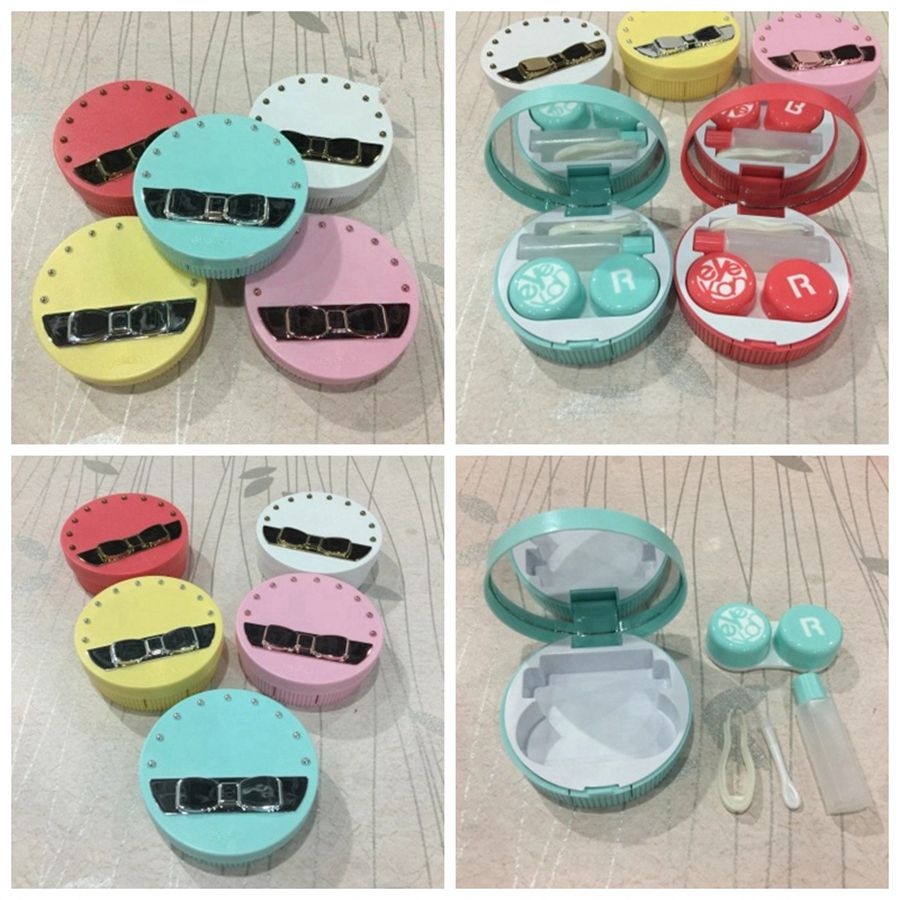 Round Contact Lens Box With Mirror Contact Lens Case Travel Glasses