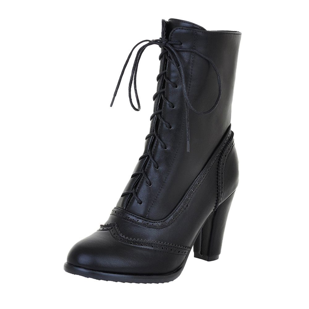 womens black lace up boots with heel