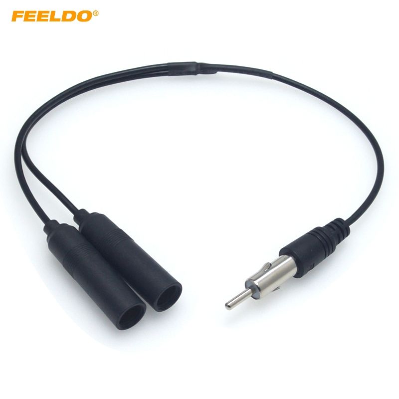 2020 FEELDO Auto Antenna FM/AM Antenna Cable Adapter Aluminum Plug In 1 For 2 Extension Car