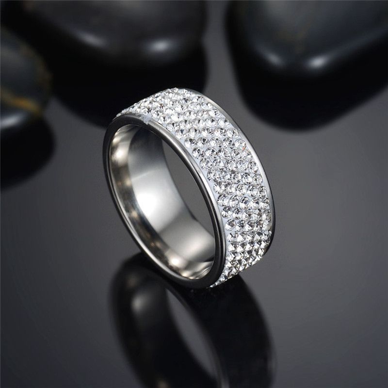 Hot Sale Diamond Stainless Steel Ring Full Of Diamond Cement Wedding Couple Rings Titanium Steel