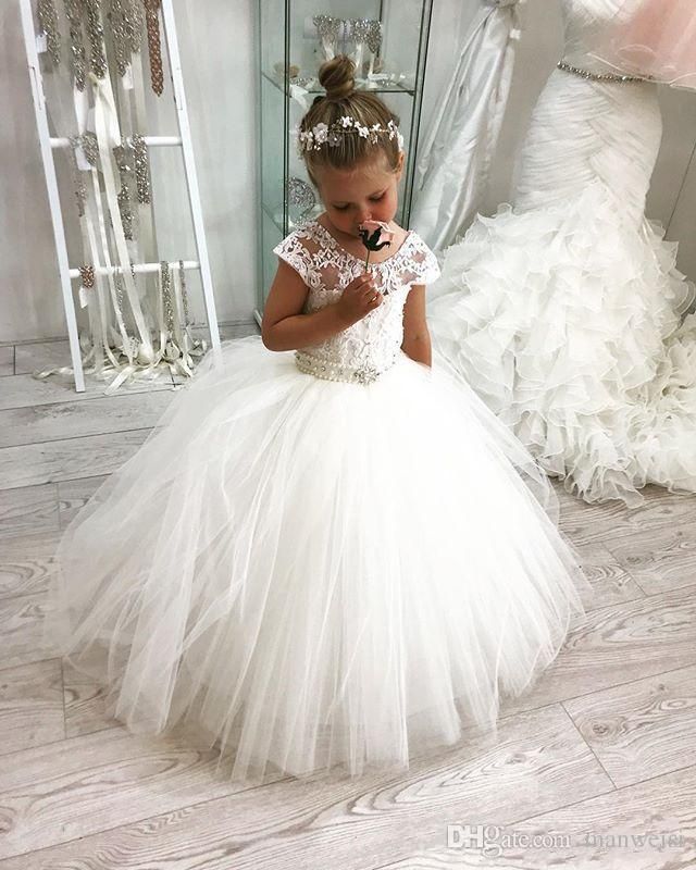 Vestidos de niña de flores Party Party Pageant Dresses Encaje Flor Girls Vestidos Blanco Primera comunión Vestidos de niña de flores Party Party Pageant Dresses Encaje Flor Girls Vestidos Blanco Primera comunión