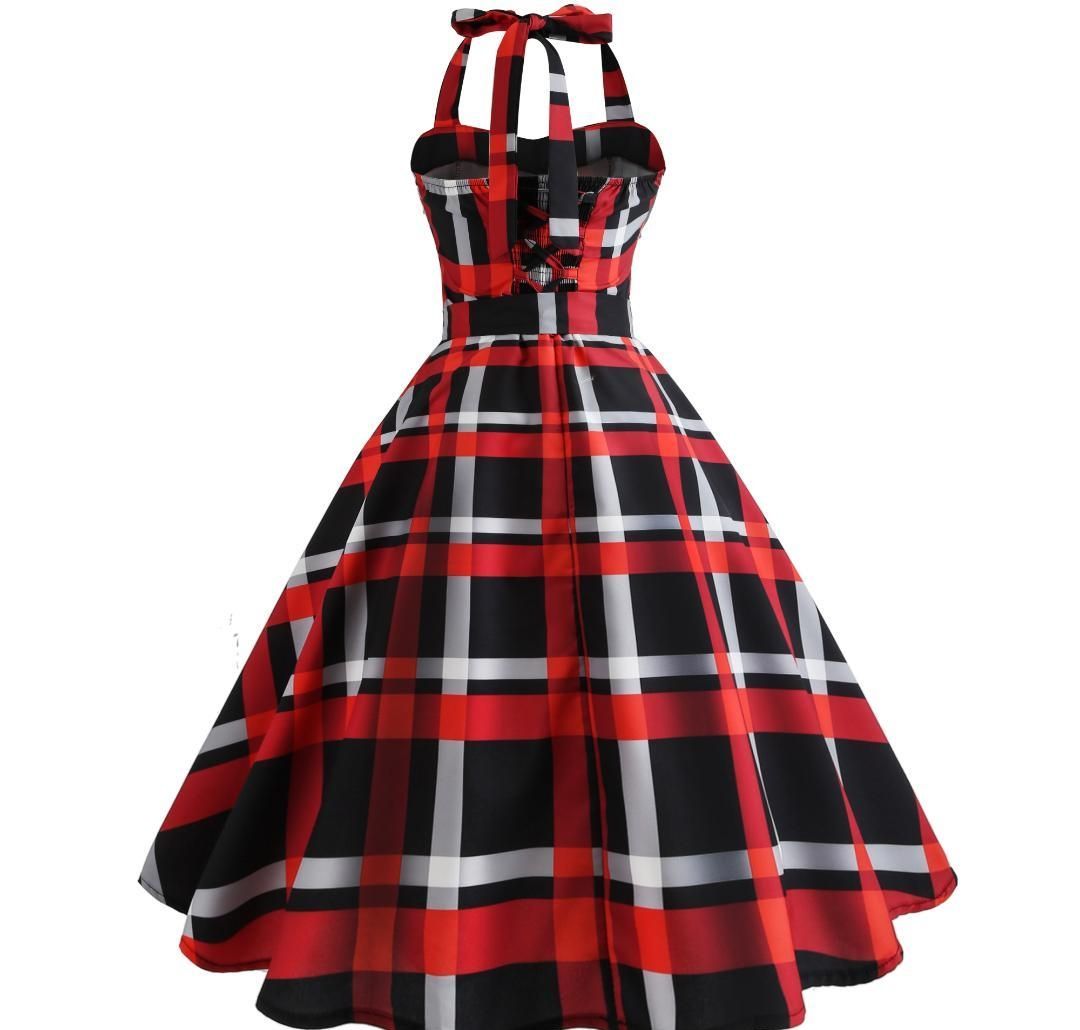 red plaid spaghetti strap dress