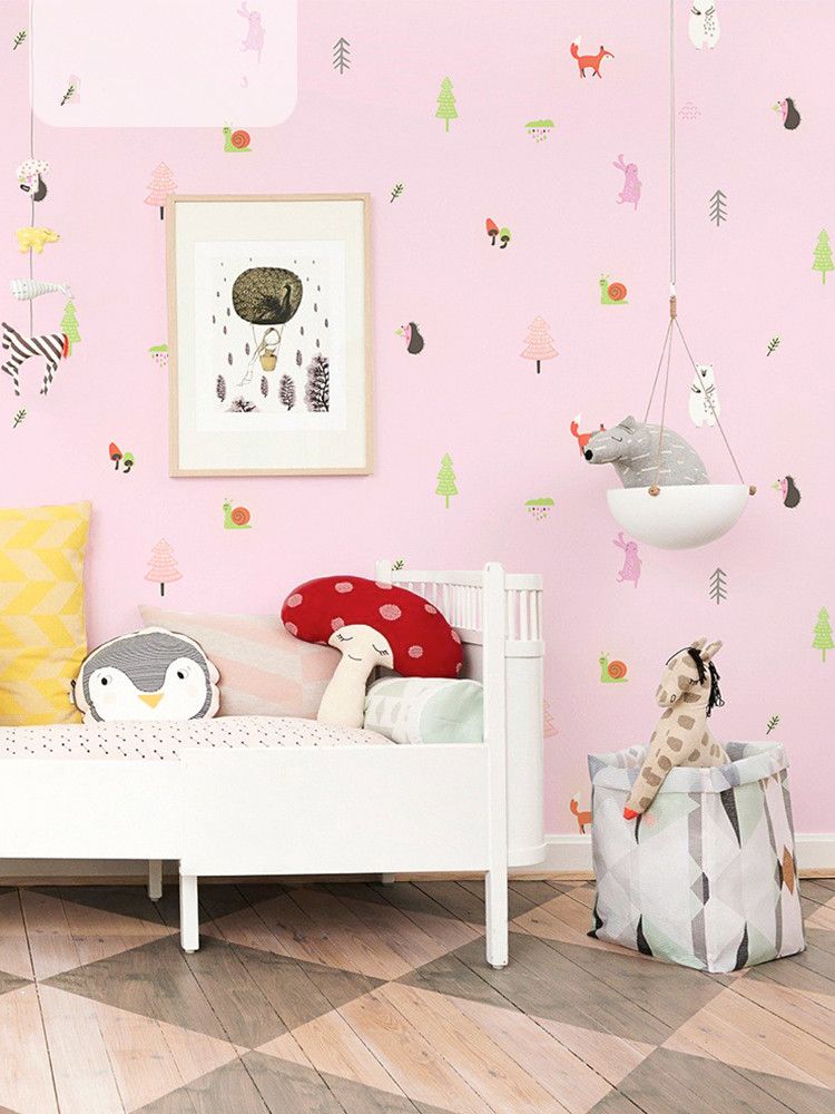 Good quality Korean cartoon animal children's room wallpaper boy girl room princess pink girl bedroom wall roll paper Nordic style Good quality Korean cartoon animal children's room wallpaper boy girl room princess pink girl bedroom wall roll paper Nordic style