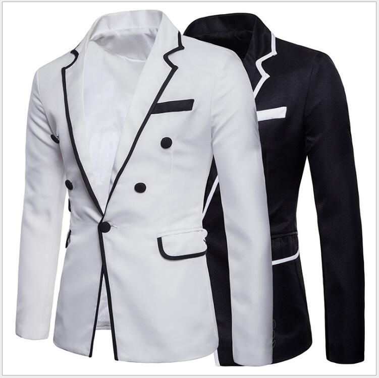 Compra Estilo De Muy Buen Gusto Moda Juvenil Trajes Casuales Blazers Color  Negro Blanco Solapa Enarbolada Un Botón Boda Hombres Trajes Chaquetas Novio  Barato | Entrega Rápida Y Calidad | Es.Dhgate