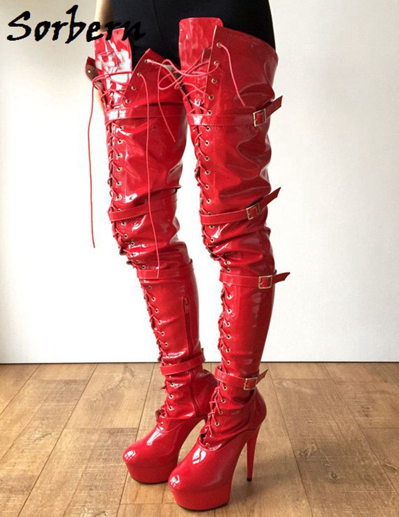 Thigh high red boots wide calf hotsell